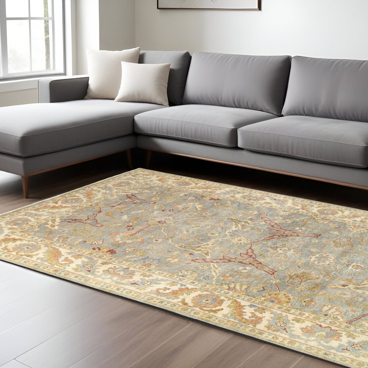 Edge Collections - 8' X 10' - Gray - Hand-Knotted Wool Oriental Area Rug - 1 Piece